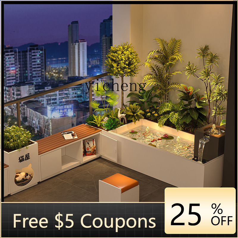 Bonsai Garden Fountain - حوض زهور للشرفة والحديقة مع مقعد،